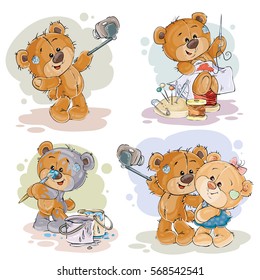 Set vector clip art illustrations of enamored teddy bears