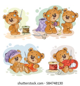 Set of vector clip art illustrations of teddy bears and their hand maid hobby