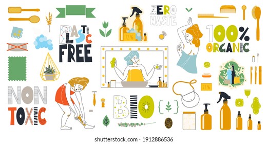 A set of vector clipart on the theme of a zero waste lifestyle.