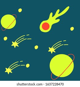 Set of vector clipart space theme cartoon doodle style bright concept design