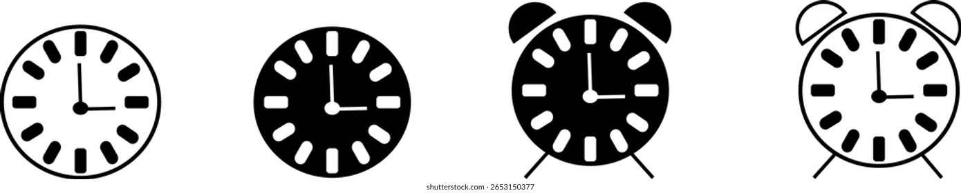 Conjunto de Vector reloj e iconos de alarma