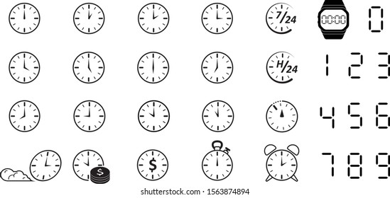 set of vector clock. every hour, timer, 7/24, 24H, seven segment number, ring, cronometer