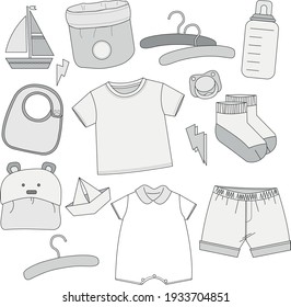Set of vector clothes and accessories for baby
