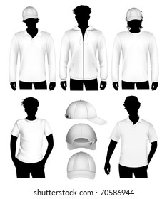 Set of vector clothes design template with human body silhouette.