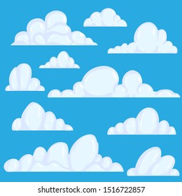 Set of vector Cloud Icons in cartoon style on blue background