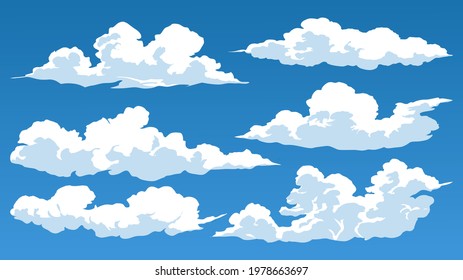 Set of vector clouds in blue sky