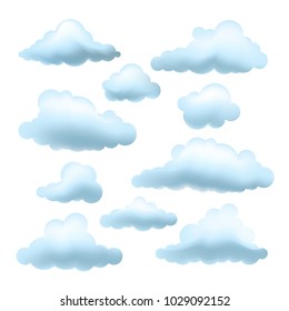 Set of Vector Clouds. Collection of cartoon clouds isolated on white background