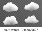 Set of vector clouds, fog or smoke on an isolated transparent background. Cloud, smoke, png.