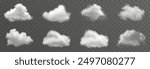 Set of vector clouds, fog or smoke on an isolated transparent background. Cloud, smoke, png.