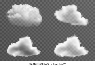 Set of vector clouds, fog or smoke on an isolated transparent background. Cloud, smoke, png.