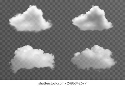 Set of vector clouds, fog or smoke on an isolated transparent background. Cloud, smoke, png.