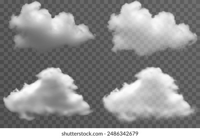 Set of vector clouds, fog or smoke on an isolated transparent background. Cloud, smoke, png.