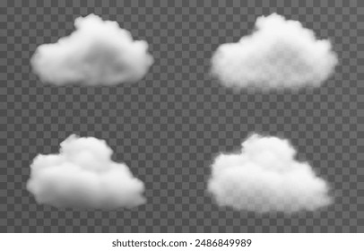 Conjunto de nubes de Vector, niebla o humo sobre un fondo transparente aislado. Nube, humo, png.