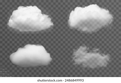 Set of vector clouds, fog or smoke on an isolated transparent background. Cloud, smoke, png.