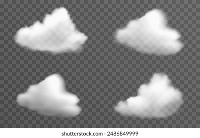 Set of vector clouds, fog or smoke on an isolated transparent background. Cloud, smoke, png.