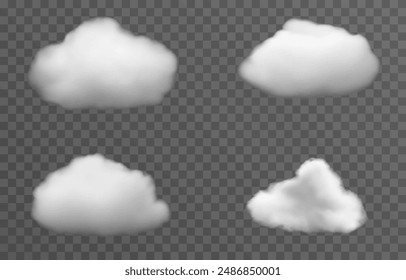 Set of vector clouds, fog or smoke on an isolated transparent background. Cloud, smoke, png.