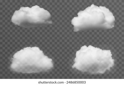 Conjunto de nubes de Vector, niebla o humo sobre un fondo transparente aislado. Nube, humo, png.