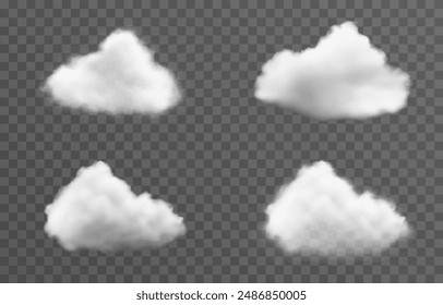 Conjunto de nubes de Vector, niebla o humo sobre un fondo transparente aislado. Nube, humo, png.