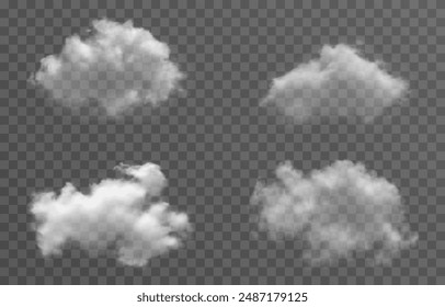 Set of vector clouds, fog or smoke on an isolated transparent background. Cloud, smoke, png.