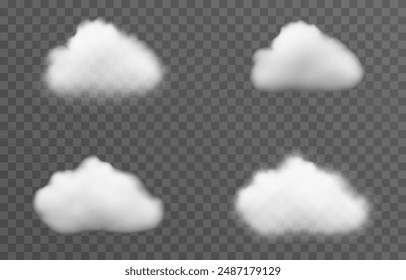 Vektorgrafik, Nebel oder Rauch auf einem abgeschiedenen, durchsichtigen Hintergrund. Wolke, Rauch, Ping.