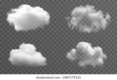 Set of vector clouds, fog or smoke on an isolated transparent background. Cloud, smoke, png.