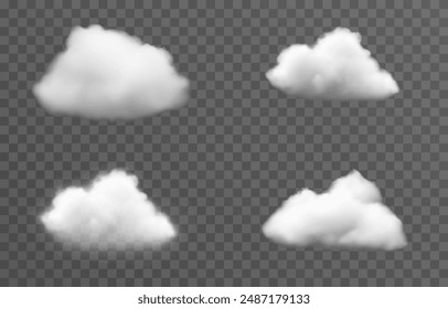 Conjunto de nubes de Vector, niebla o humo sobre un fondo transparente aislado. Nube, humo, png.