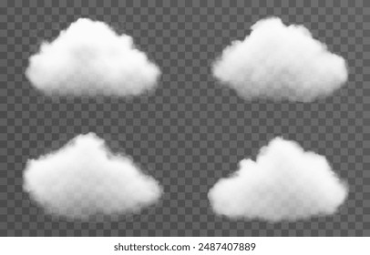 Conjunto de nubes de Vector, niebla o humo sobre un fondo transparente aislado. Nube, humo, png.