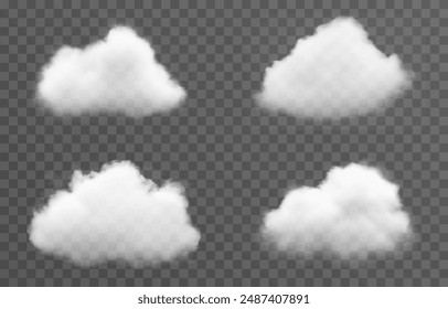 Conjunto de nubes de Vector, niebla o humo sobre un fondo transparente aislado. Nube, humo, png.