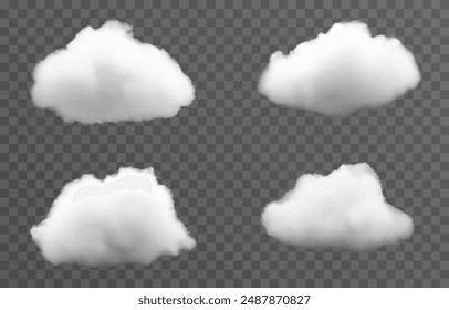 Conjunto de nubes de Vector, niebla o humo sobre un fondo transparente aislado. Nube, humo, png.