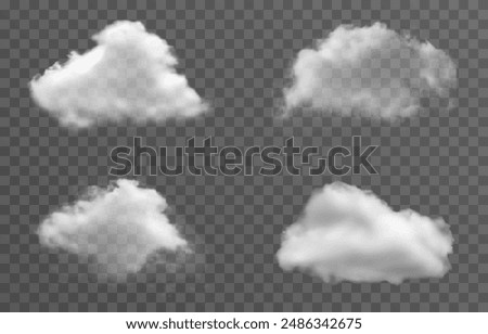 Set of vector clouds, fog or smoke on an isolated transparent background. Cloud, smoke, png.