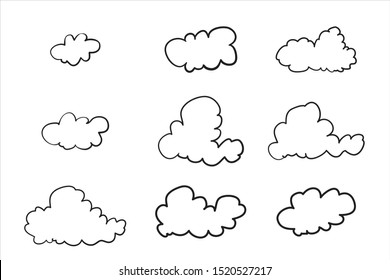 Set of vector clouds hand drawing on white background  