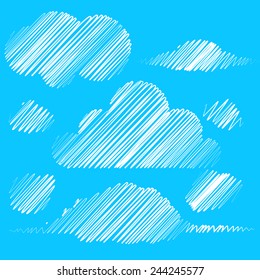 Set of vector clouds, pencil drawing