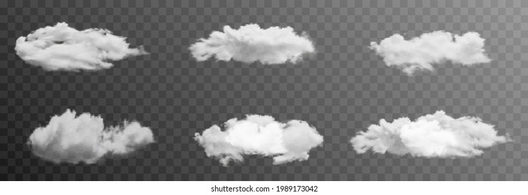 Set of vector clouds or smoke on an isolated transparent background. Cloud, smoke, fog