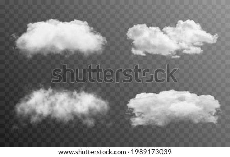 Set of vector clouds or smoke on an isolated transparent background. Cloud, smoke, fog, png.