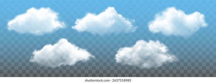 Set of vector clouds,Realistic vector fluffy white clouds collection on transparent background,Vector of white clouds,fog or smoke isolated on transparent background,vector illustration eps 10