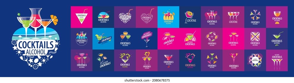 A set of vector Cocktail logos on different colored backgrounds