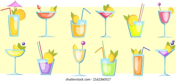 Set of vector coctails and drinks illustrations.