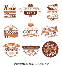 Set of Vector Coffee Elements. Logo template. Corporate icon. Brand visualization. Eco, bio, organic, natural coffee concept.