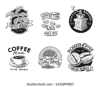 Set of Vector Coffee Logo and hand drawn Illustration Icon in premium quality