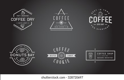 Set of Vector Coffee Logotype Templates and Coffee Accessories Illustration with Incorporated Icons with Fictitious Names