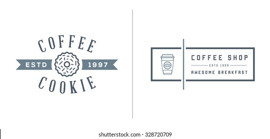 Set of Vector Coffee Logotype Templates and Coffee Accessories Illustration with Incorporated Icons with Fictitious Names