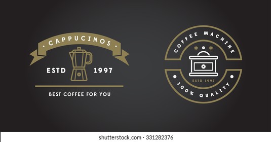 Set of Vector Coffee Logotype Templates and Coffee Accessories Illustration with Incorporated Icons with Fictitious Names