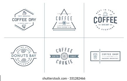 Set of Vector Coffee Logotype Templates and Coffee Accessories Illustration with Incorporated Icons with Fictitious Names