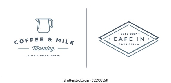 Set of Vector Coffee Logotype Templates and Coffee Accessories Illustration with Incorporated Icons with Fictitious Names