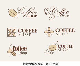 Set of vector coffee shop logos.