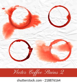 Set of vector coffee, wine watercolor stains. Can be used for web pages, printing, invitations, menu, coffee production, tea, textile etc.