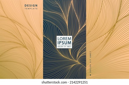 Set of vector collection design elements - labels, frames, wedding invitations, social net stories,   packaging, luxury products, perfume, soap, wine, lotion. Golden and black background.