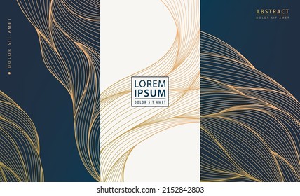 Set of vector collection design elements: labels, frames, wedding invitations, social net stories, packaging, luxury products, perfume, soap, wine, lotion. Wavy line golden backgrounds, patterns