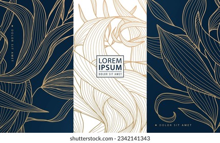 Set of vector collection design elements, labels, frames, wedding invitations, social net stories, packaging, luxury products, perfume, soap, wine, lotion. Floral japanese style background