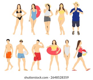 set vector collection of different people in summer dress beach collection